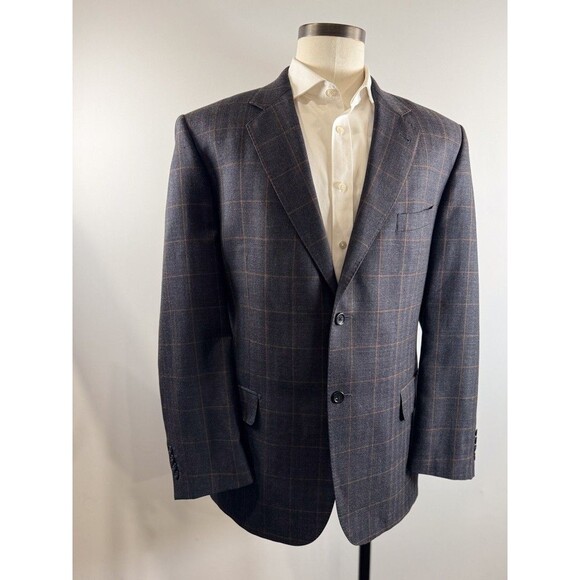 Baroni Lanificio Di Pray Mens Blazer Gray Plaid Wool Silk Two Button Suit 46R - Picture 6 of 13